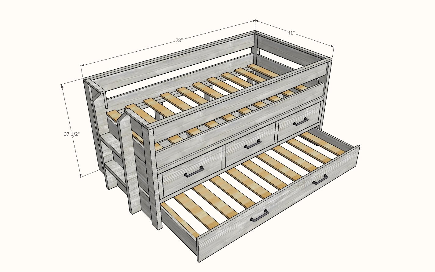 captains bed with trundle twin size dimensions diagram